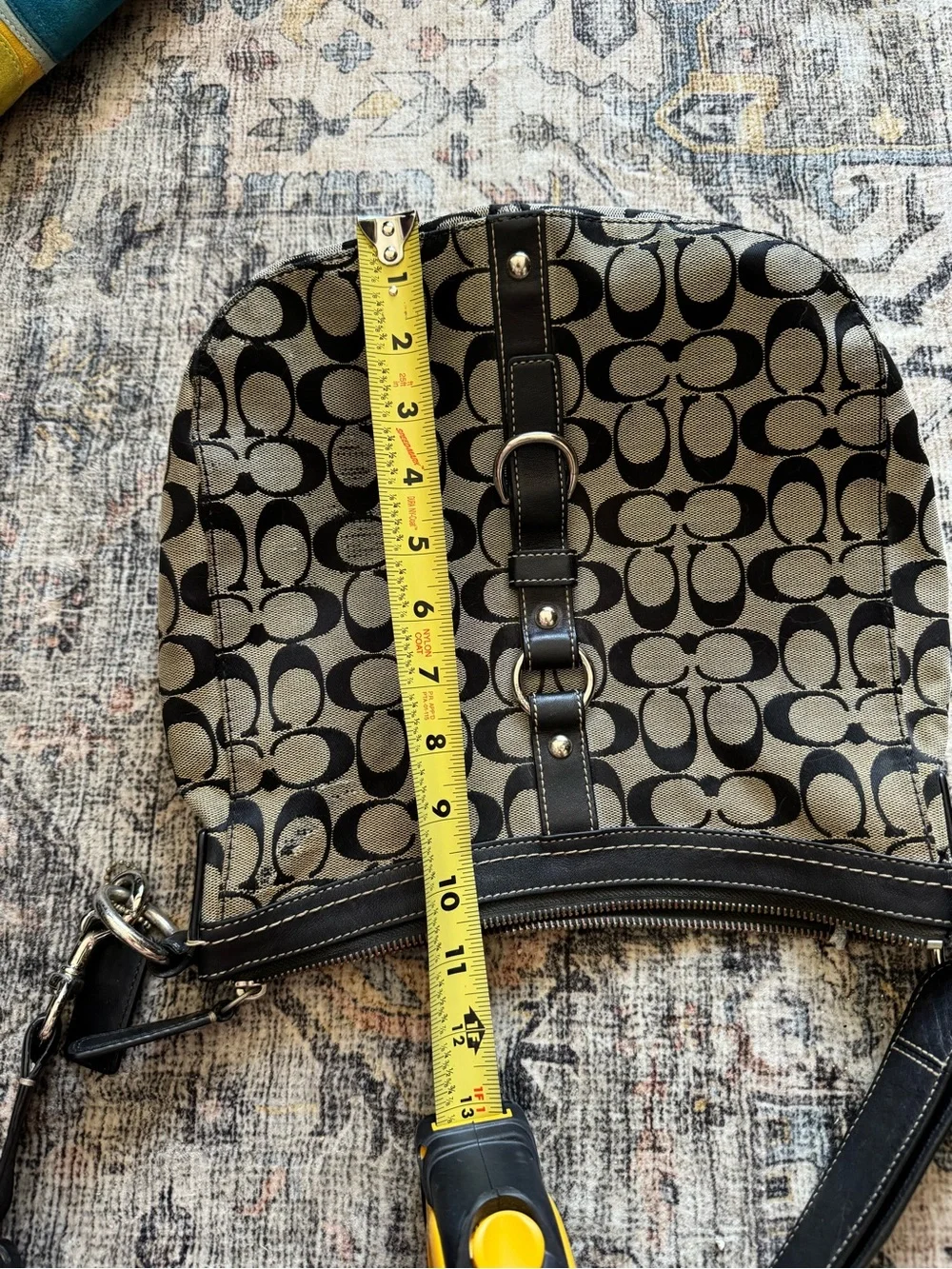 Coach Black and Cream Signature Canvas Shoulder Bag with Cherry Charm
